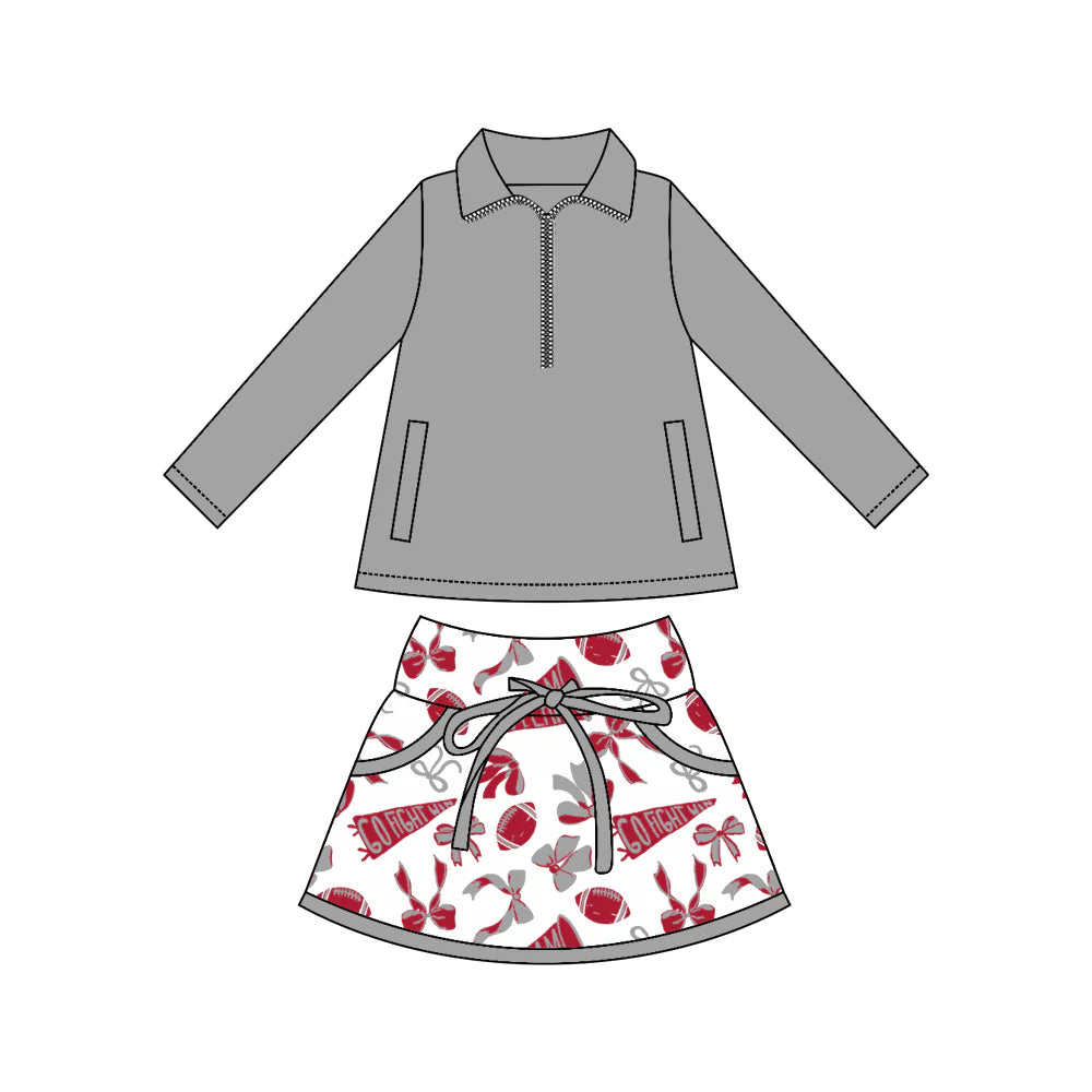 8.9Preorder moq 5 Baby girls Grey Pullover team Tee Shirts Skorts Clothes Sets