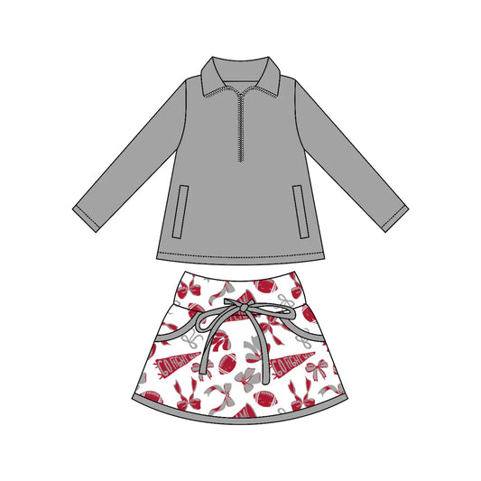 8.9Preorder moq 5 Baby girls Grey Pullover team Tee Shirts Skorts Clothes Sets