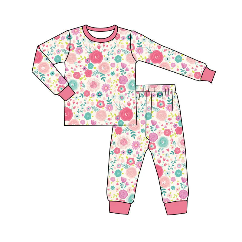 X11.12Preorder(moq 5) Baby Girls Colorful Flowers Top Pants Pajamas Sets