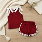 NEW RTS NO MOQ milk silk GSSO3855 Baby Girls Maroon White Bows Sleeveless Vest Top Short Clothes Sets