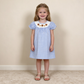 NEW RTS NO MOQ milk silk GSD4250 Smocked Turkey Baby Girls Blue Checked Thanksgiving Knee Length Dress