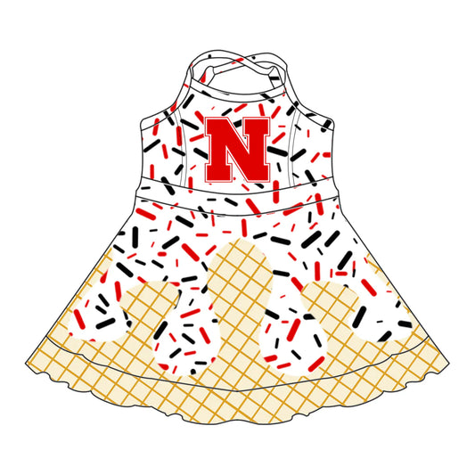 7.2Preorder (moq 5)Baby Girls Strap Red N Drip Shorts Ruffle Team Knee Length Dresses