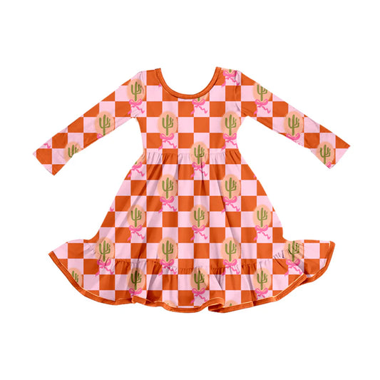 X8.15Baby Girls Western Pink Cactus Ruffle Knee Length Dresses