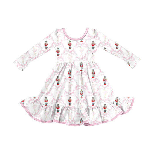 8.13Baby Girls Christmas Soldier Bows Ruffle Knee Length Dresses