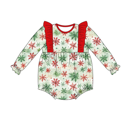 7.19Preorder(moq 5)Baby Girls Green Red Snowflake Plaid Ruffle Rompers