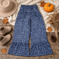 NEW RTS NO MOQ yoga P1052 Adult Women Blue Grey Leopard Yoga Active Flare Ruffle Pants Bottom