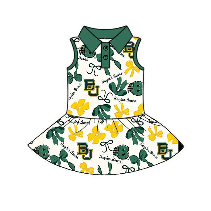 6.28Preorder (moq 5)Baby Girls Green Sleeveless Bows Plaid BU Button Team Knee Length Dresses