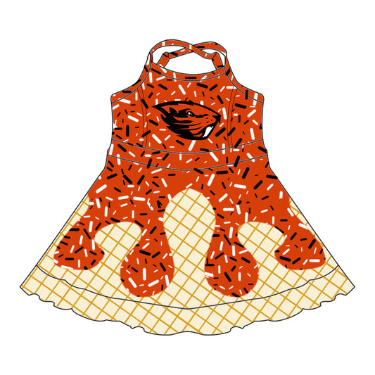 7.2Preorder (moq 5)Baby Girls Strap Orange Eagle Drip Shorts Ruffle Team Knee Length Dresses