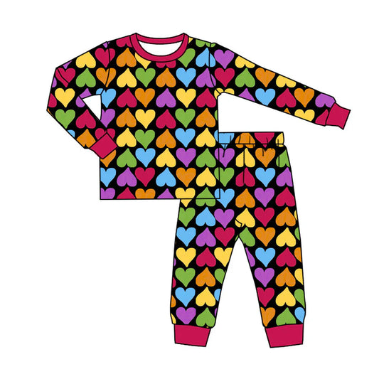 X101Preorder (moq 5)Baby Boys Colorful Hearts Top Pants Valentine Pajamas Sets