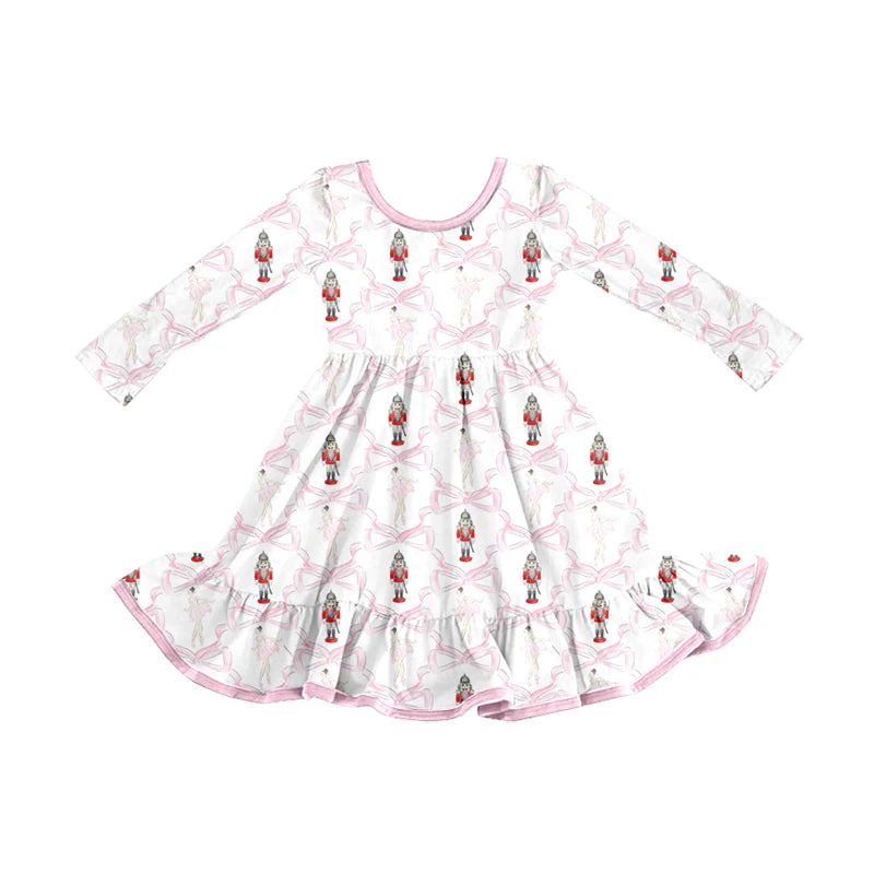8.13Preorder (moq 5)Baby Girls Christmas Soldier Bows Ruffle Knee Length Dresses