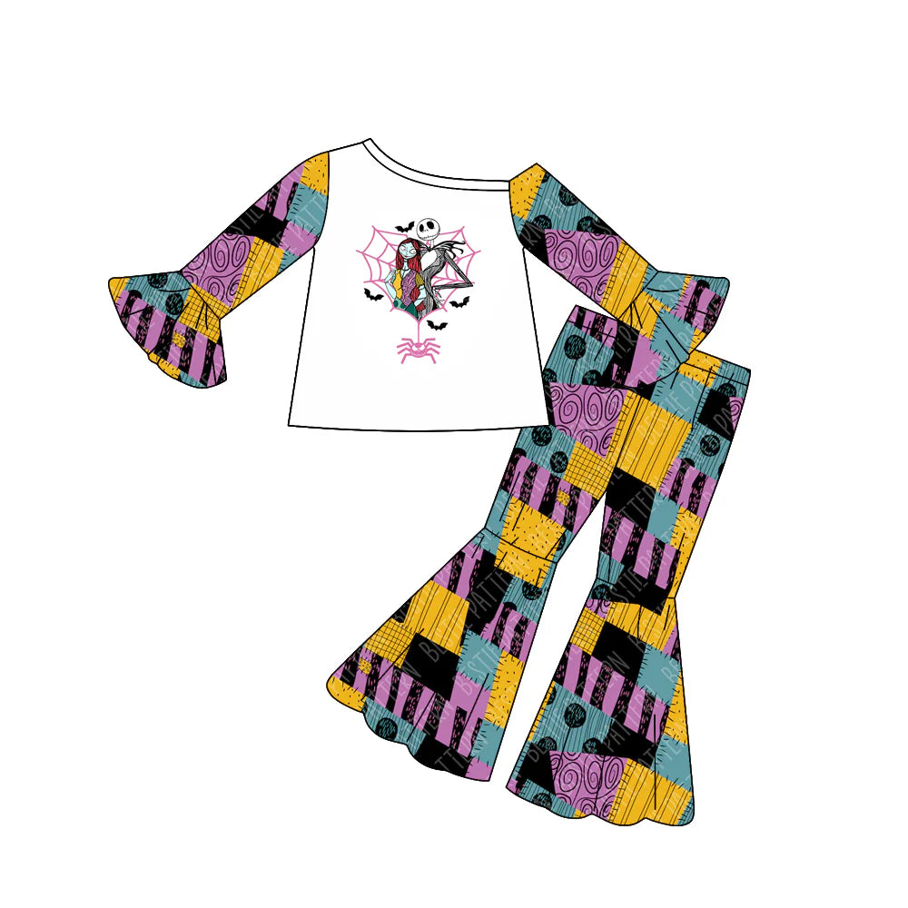 8.11Preorder(moq 5) Baby Girls Halloween Nightmare Top Bell Pants Outfits Sets
