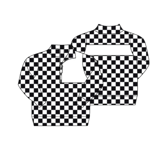 8.1preorder(moq 5) Baby Boys Black Checked Zipper (Custom Pattern) Team Pullover Jackets Tops