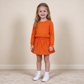 NEW RTS NO MOQ milk silk GLD1696 Baby Girls Orange Long Sleeve Shirt Top Pockets Skirt Short Clothes Sets