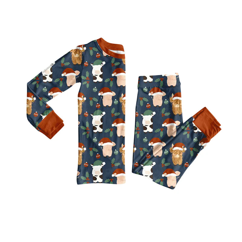 8.11Preorder(moq 5) Baby Boys Western Christmas Cows Top Pants Lounge Wear Pajamas Sets