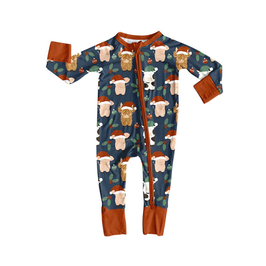 8.12Preorder(moq 5)Baby Boys Western Christmas Cows Zipper Footie Rompers