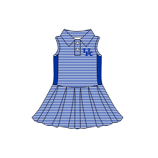 7.29Preorder (moq 5)Baby Girls Sleeveless bLUE Stripe Button UK Team Knee Length Dresses