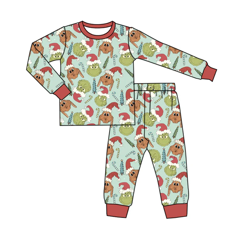 8.11Preorder(moq 5) Baby Boys Christmas Dogs Frogs Top Pants Lounge Wear Pajamas Sets
