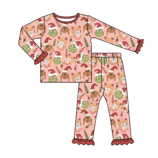 8.11Preorder(moq 5) Baby Girls Christmas Dogs Frogs Top Pants Lounge Wear Pajamas Sets