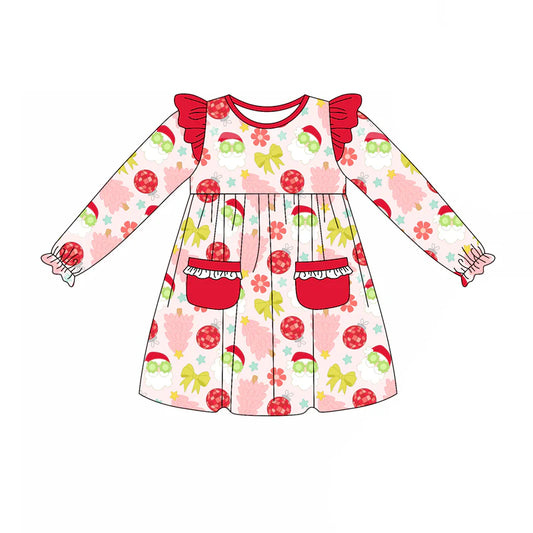 X8.14Baby Girls Christmas Tree Santa Disco Pockets Ruffle Dresses
