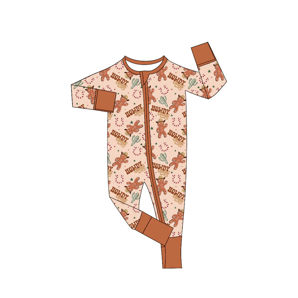 X902Preorder(moq 5)Baby Boys Christmas Howdy Gingerbread Zipper Footie Rompers