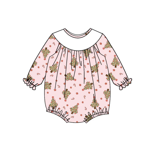 7.14Preorder (moq 5)Baby Girls Long Sleeves Pink Flowers Trees Plaid Ruffle Romper