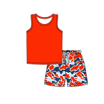 5.6 Red leopard print short-sleeved suit