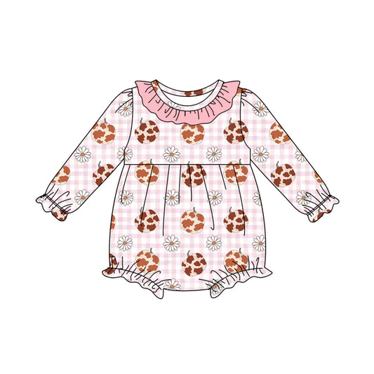8.9Preorder(moq 5)Baby Infant Girls Pink Camo Pumpkins Daisy Plaid Fall Ruffle Rompers