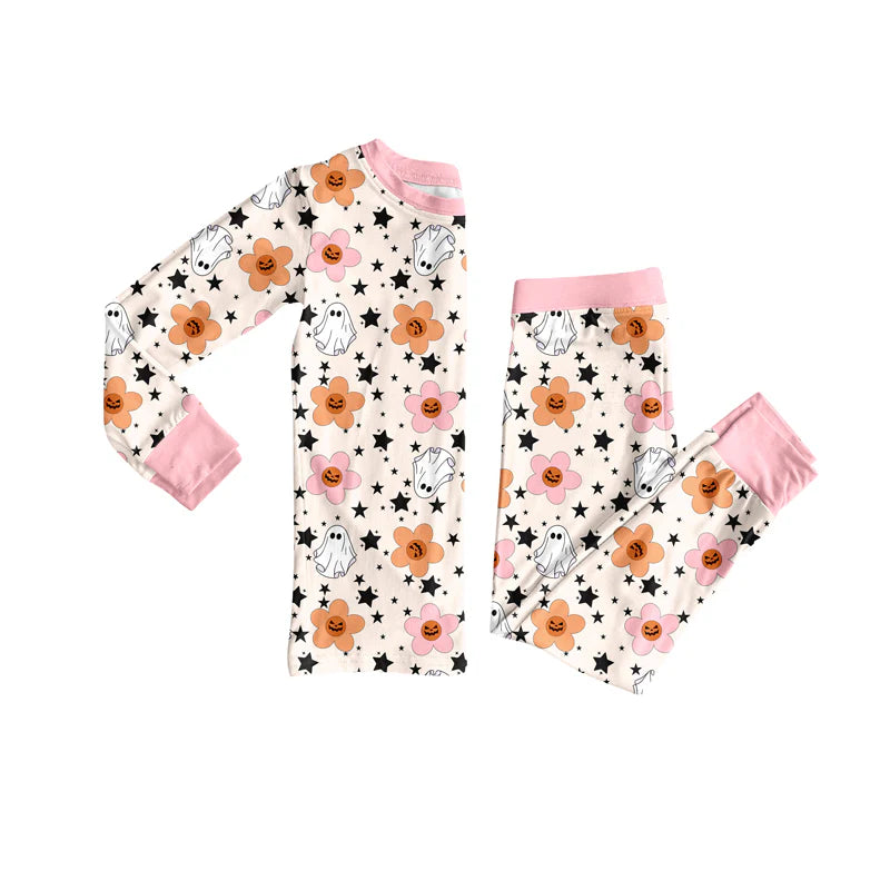 8.4Preorder (moq 5)Baby Girls Ghost Flowers Top Pant Halloween Pajamas Set