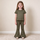 NEW RTS NO MOQ cotton GSPO2342（GT1772+P1080）Baby Girls Olive Short Sleeve Shirts Top Flare Pant Scallop Casual Set