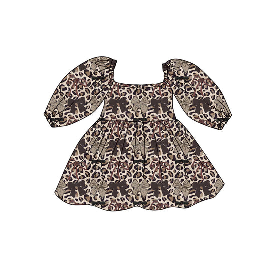 X12.16 Preorder (moq 5)Baby Girls Leopard Bows Western Knee Length Dresses