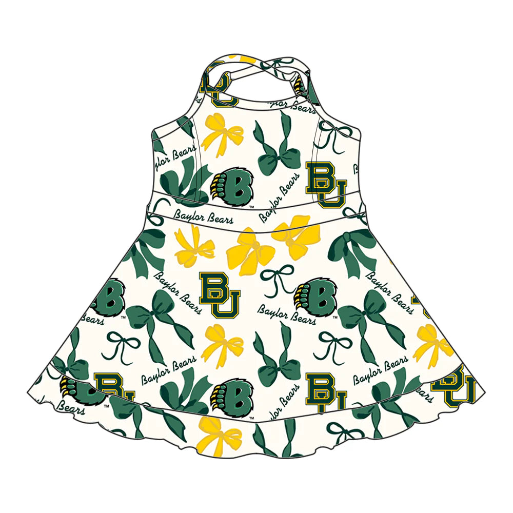 6.28Preorder (moq 5)Baby Girls Strap Green Bows Plaid BU Short Ruffle Team Knee Length Dresses
