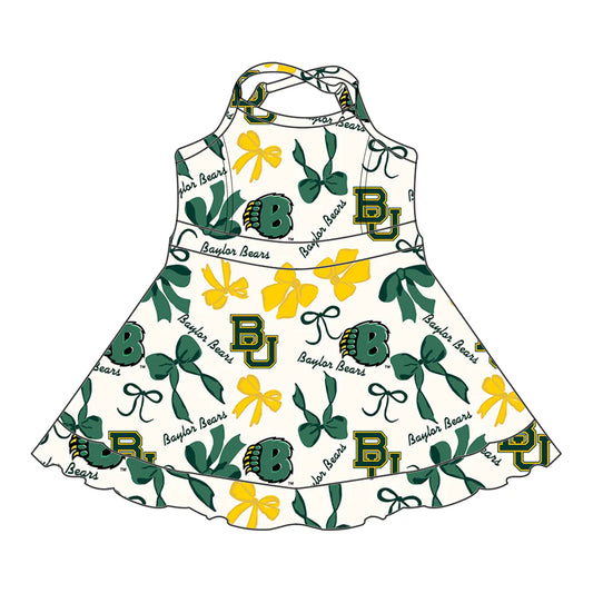6.28Preorder (moq 5)Baby Girls Strap Green Bows Plaid BU Short Ruffle Team Knee Length Dresses