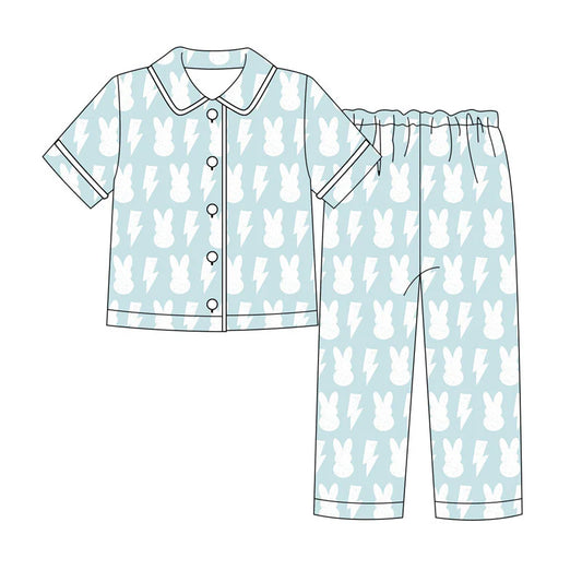 X919Preorder (moq 5)Baby Boys Rabbits Lights Button Top Pants Easter Pajamas Sets
