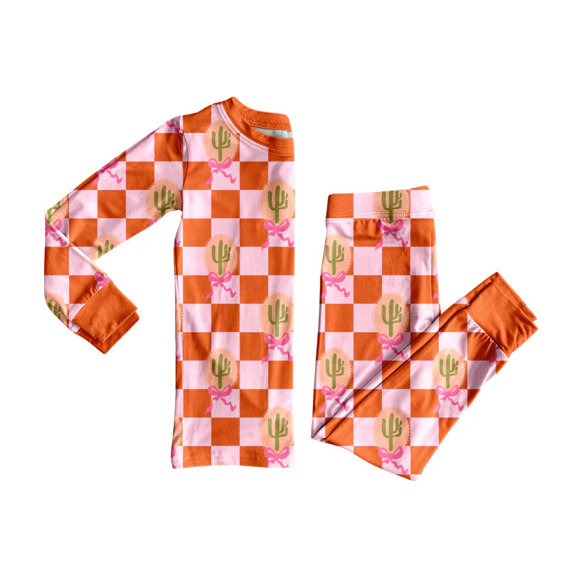 X8.15Baby Girls Western Pink Cactus Top Pants Lounge Wear Pajamas Sets