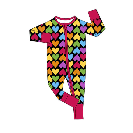 X927Preorder (moq 5)Baby Boys Colorful Hearts Valentine Zipper Footie Rompers