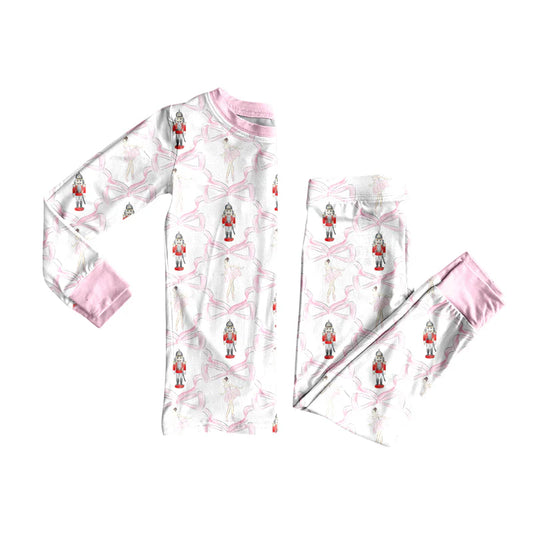 8.13Preorder(moq 5) Baby Girls Christmas Soldier Bows Top Pants Lounge Wear Pajamas Sets