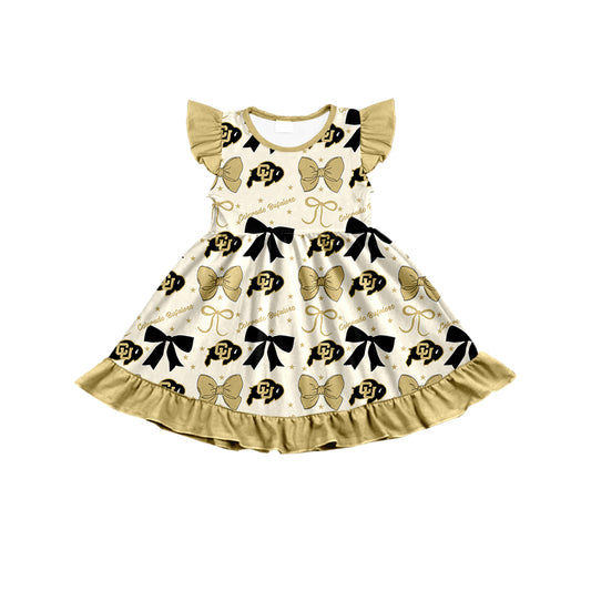 6.24 Golden letter black bow flying sleeve dress