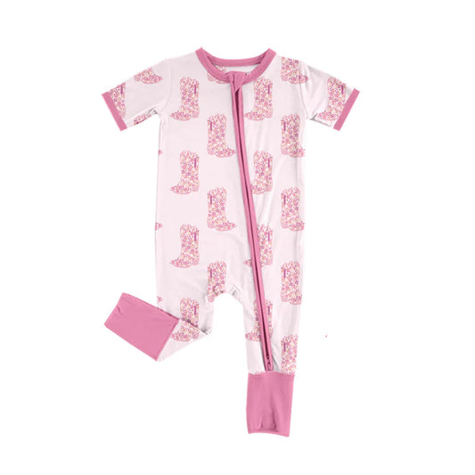X1.15 Preorder (moq 5)Baby Girls Flower Boots Western Two Way Zip Convertible Rompers