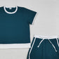 3.30 GSD3673 Adult Women Dark Green Short Sleeve Top Skirt Shorts Cotton Clothes Set