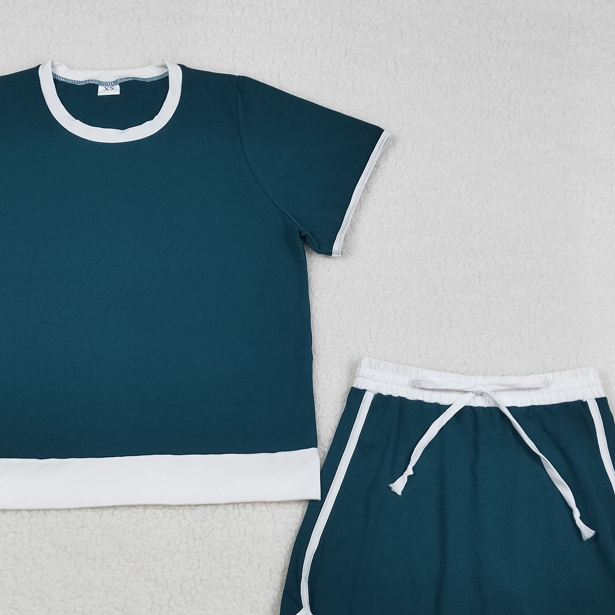 3.30 GSD3673 Adult Women Dark Green Short Sleeve Top Skirt Shorts Cotton Clothes Set