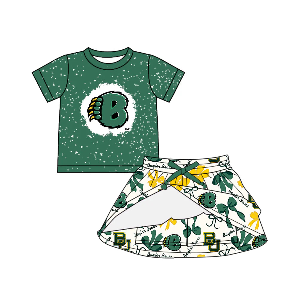6.28Preorder (moq 5)Baby Girls Green Short Sleeves BU Top Bows Plaid Short Team Set