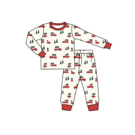 7.10Preorder (moq 5)Baby Boys Long Sleeves Red Trees Trucks Top Pant Pajamas Clothes Set