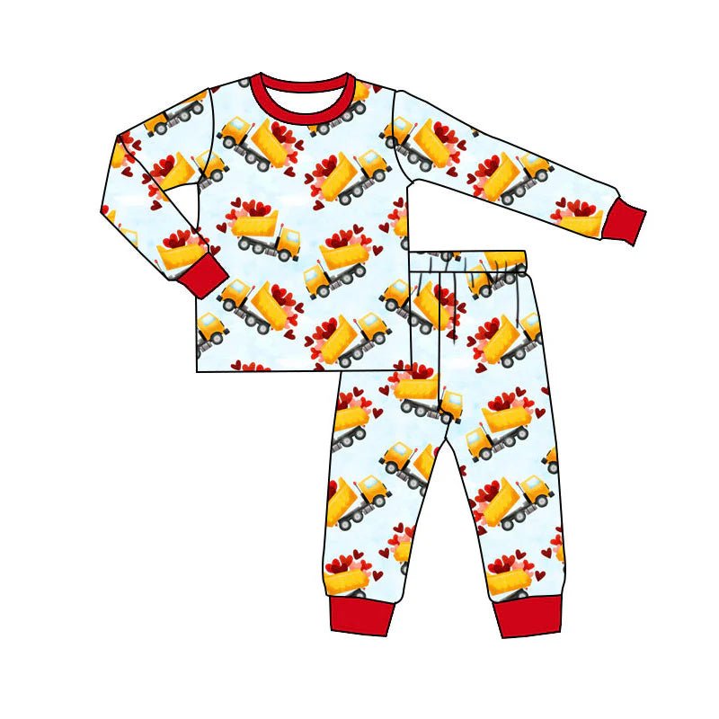 X11.13 Preorder(moq 5) Baby Boys Hearts Trucks Top Pants Valentines Pajamas Sets