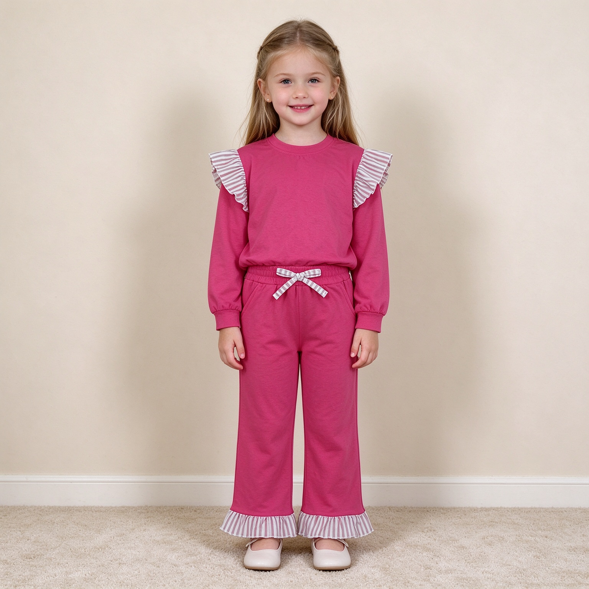 NEW RTS NO MOQ milk silk GLP3701（GT1848+P1157）Baby Girls Watermelon Red Stripe Flutter Sleeve Top Pockets Ruffle Pant Set