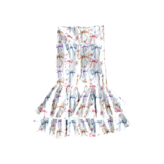 X11.20Preorder(moq 5) Baby Girls Colorful Bows Ruffle Bell Bottom Pants