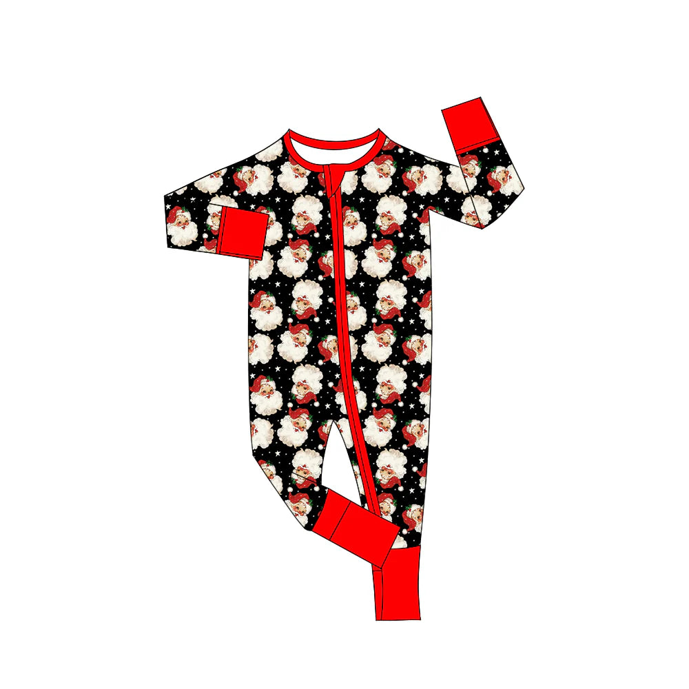 X902Preorder(moq 5)Baby Boys Christmas Black Santa Zipper Footie Rompers