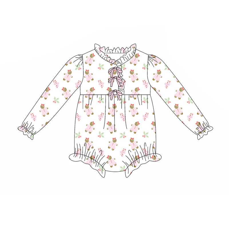 8.6Preorder(moq 5)Baby Infant Girls Bows Candy Cane Gingerbread Ruffle Christmas Rompers