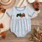 NEW RTS NO MOQ milk silk SR4286 Embroidery Pumpkins Truck Baby Boys Blue Stripe Fall Short Sleeve Rompers