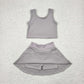 4.21 GSD1983 Solid light grey sleeveless skirt yoga set