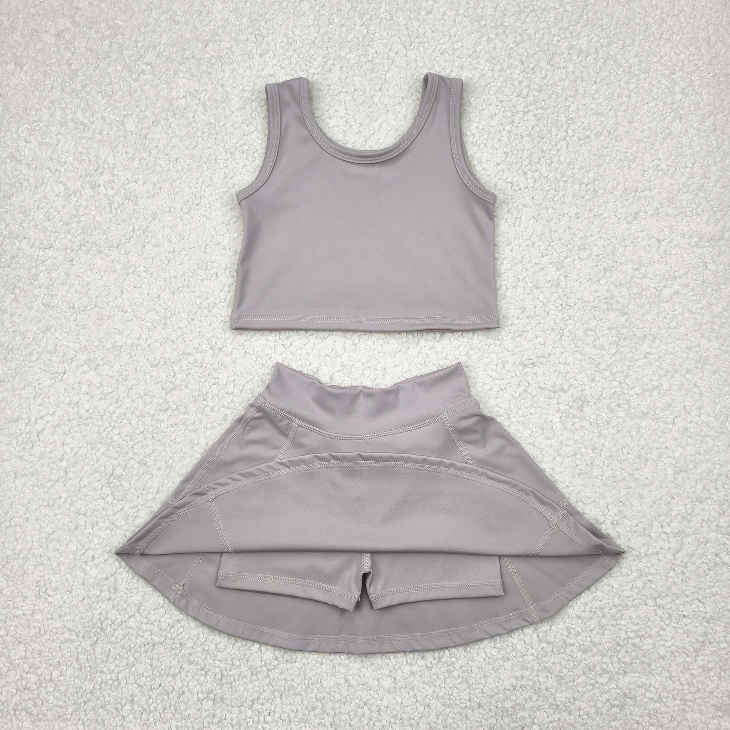 4.21 GSD1983 Solid light grey sleeveless skirt yoga set